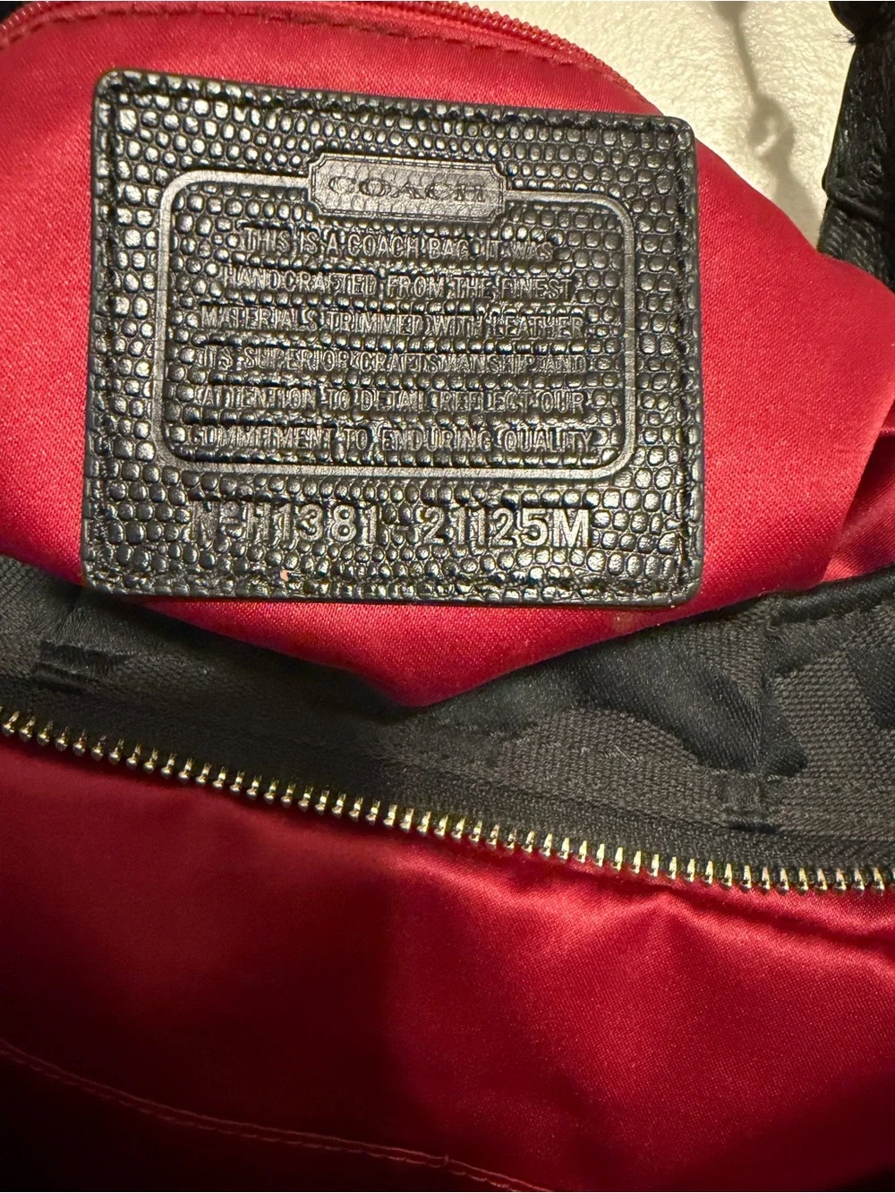 VTG Coach Madison Maggie Hobo Sleek Black Sateen w Op Art Red Interior